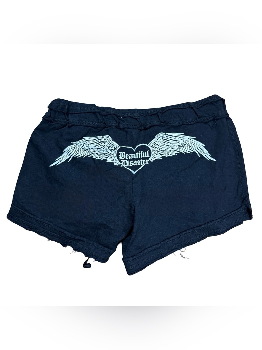 Women’s Y2K Beautiful Disaster Angel Wing Grunge Punk Sweat Shorts Size XL